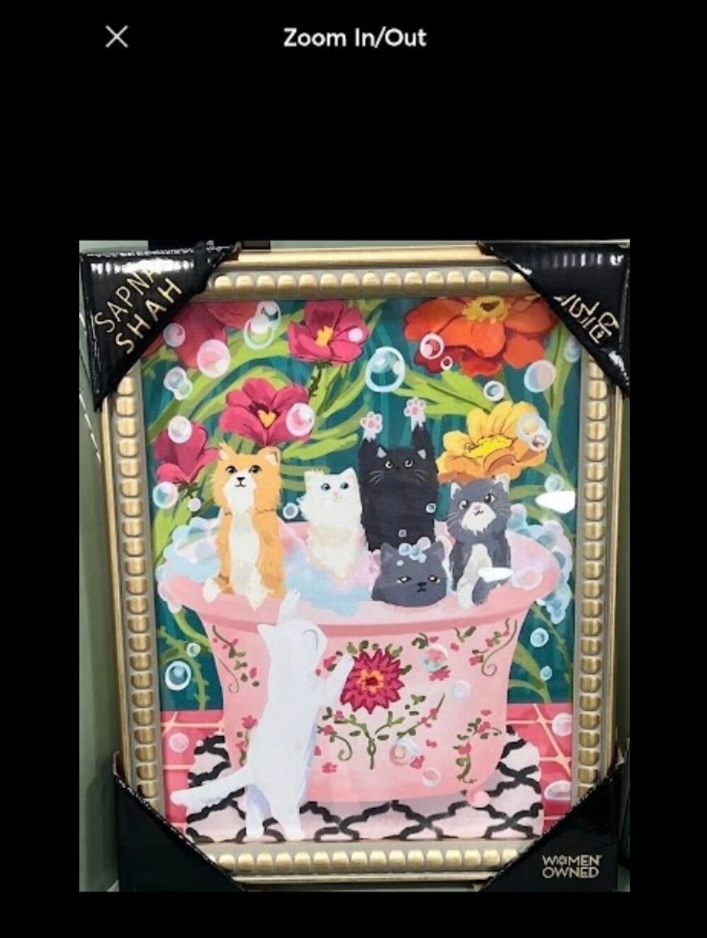 Sapna Shah unique Whimsical Floral Cats Wall Art - Pink & Green